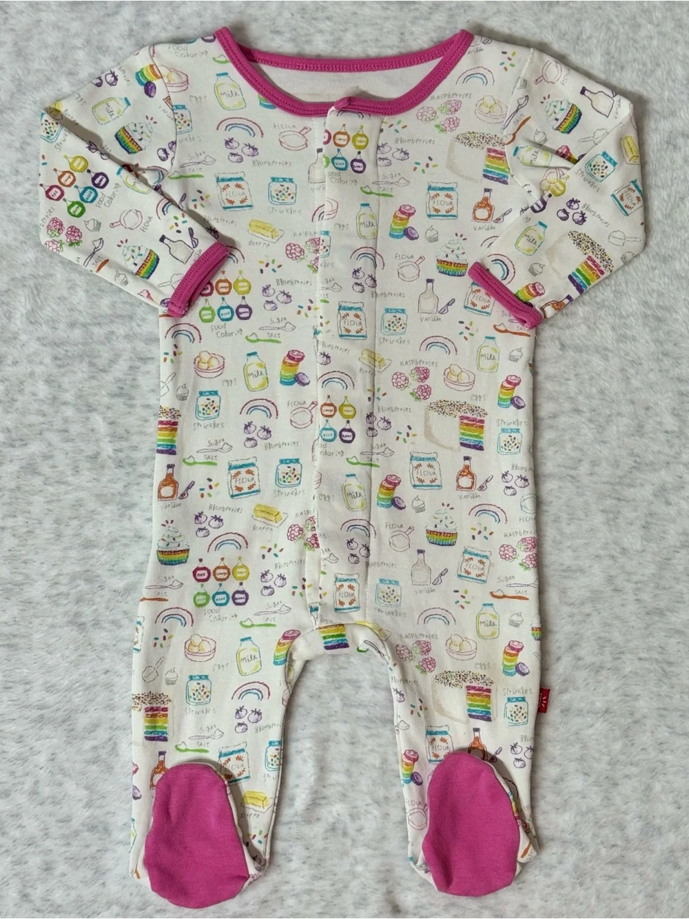 Magnetic Me Rainbow Baking Footie Sleeper 3-6M Baby Girl Organic Cotton Cake
